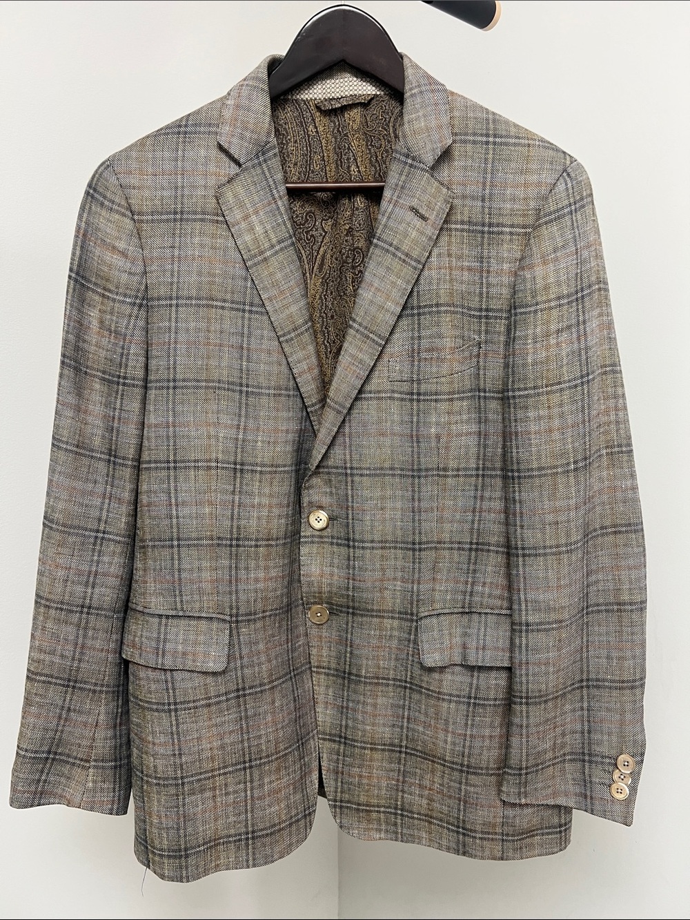 Etro Men's Plaid Sport Coat in Gray with Brown & Blue Accents